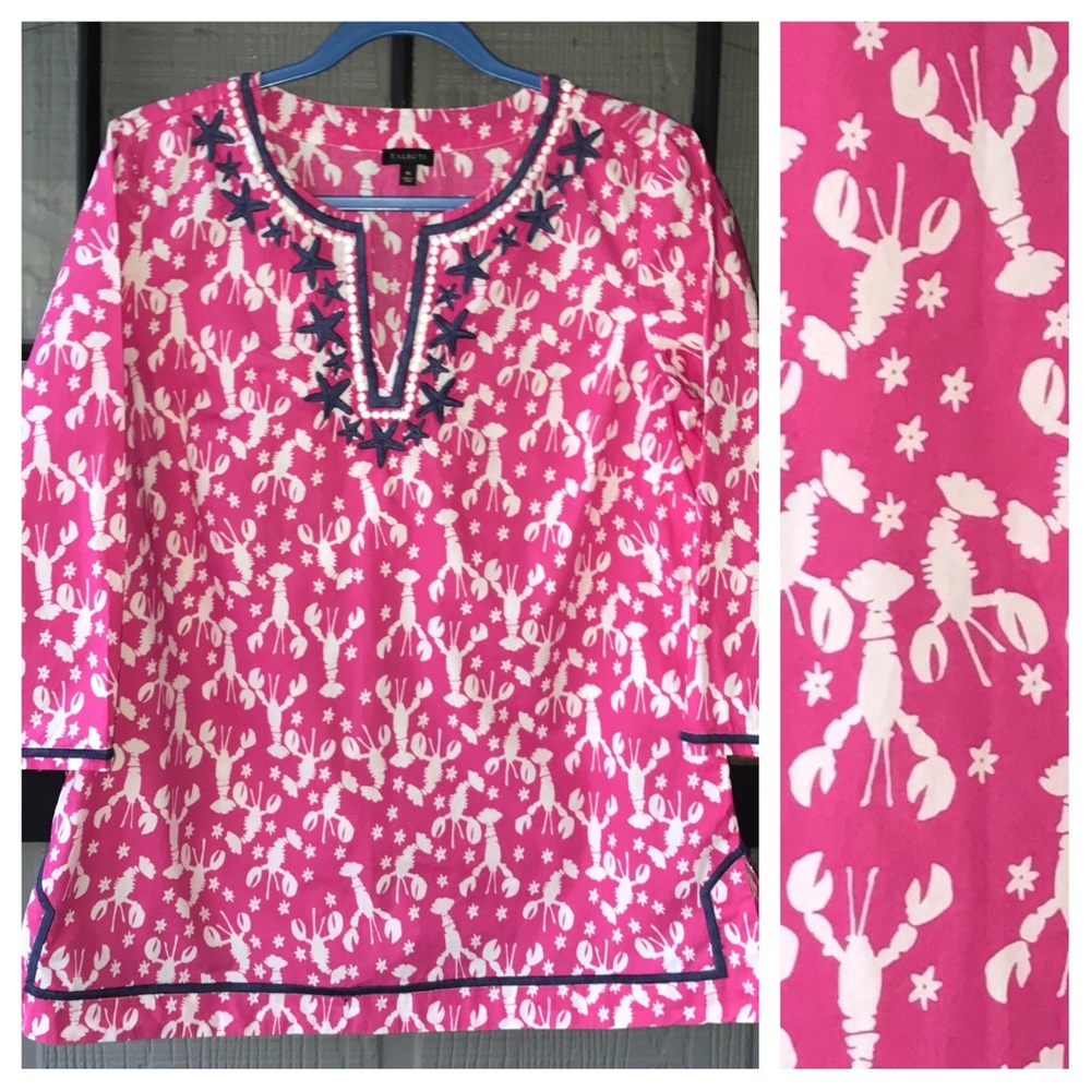 Talbots top, hot pink w/white lobsters & navy trim